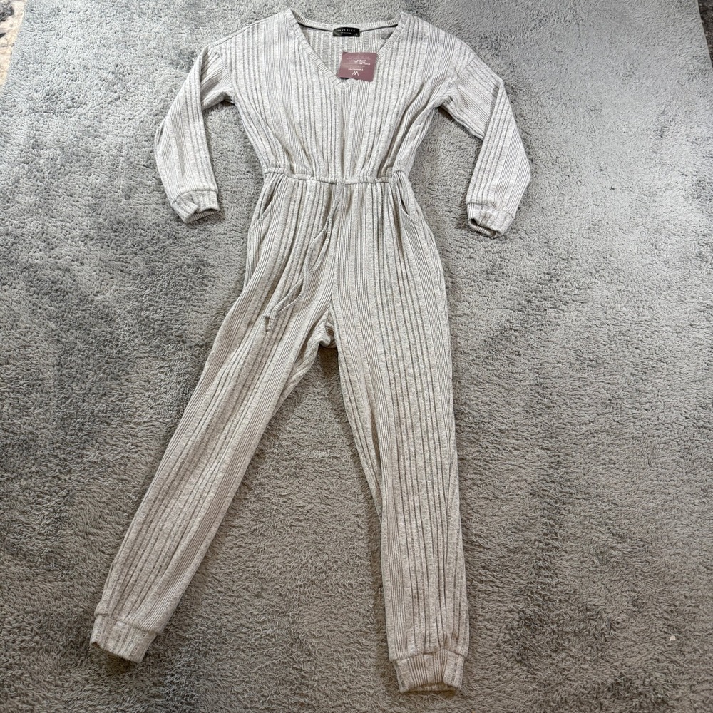 Maverick The Collection Jumpsuit Womens Small Gray Ribbed Knit Drawstring